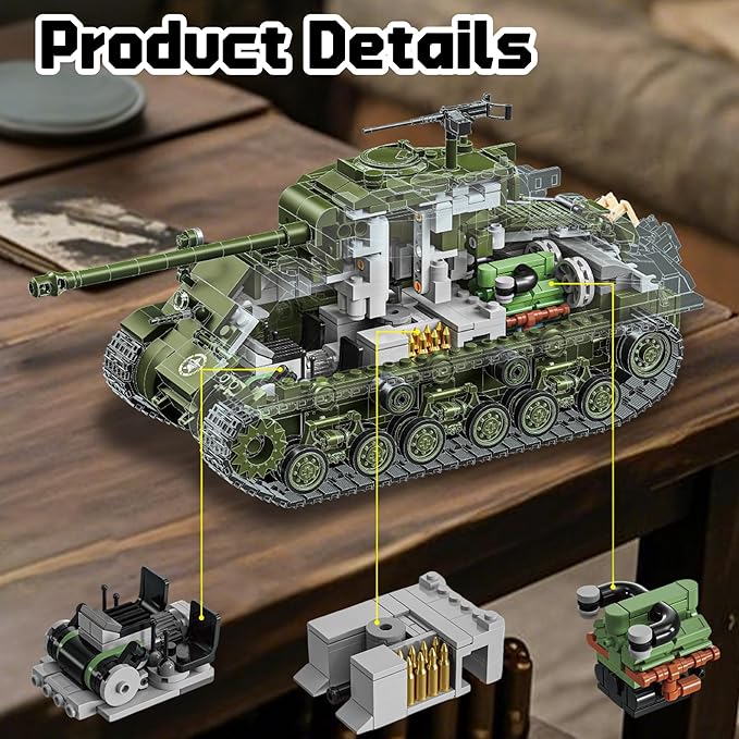 M4 Sherman Tank Building Set WW2 Army Military Vehicles Collection for Adults Home Decor