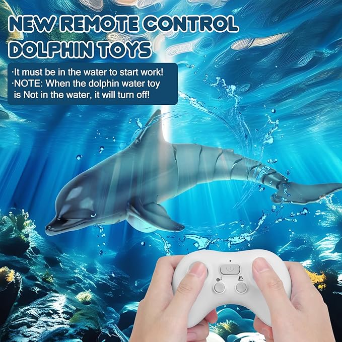 Remote Control Dolphin Toys for Kids 2.4G High Simulation Oceanic RC Dolphins Fish Toys for Swimming Pool Bathroom 2x600mAh RC Boat Water Toys Great for 6+ Year olds Boys Girls Kids Gray