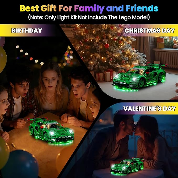 Upgraded Led Light Kit Compatible with Lego Porsche 911 GT3 R Rexy AO Racing Car Building Set Lights Decoration Compatible with Lego 42224 Best Gifts for Adults (Model Not Included)