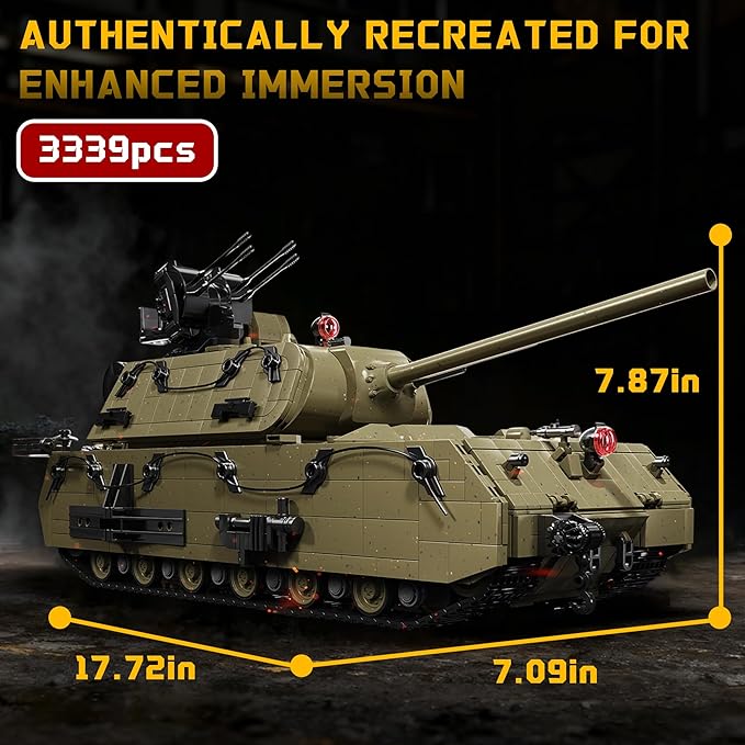 WW2 Panzer VIII Maus Tank Building Sets for Adults Army Military Vehicles Collectible Model for Home Decor (Olive Green)