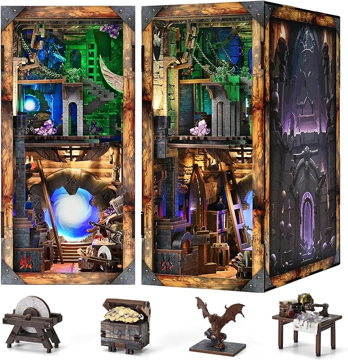 Book Nook Kit DIY Miniature House Dollhouse Kit for Adults and Teens Booknook Tiny House Bookshelf Decor (Blade and Magic)