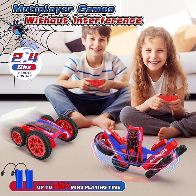 Spider Remote Control Car for Kids - 2.4Ghz Fast RC Stunt Cars 360° Rotating 4WD RC Crawler with Lights Rechargeable Car Toy for Boys Ages 6 7 8 9 10 Birthday Black&ampRed