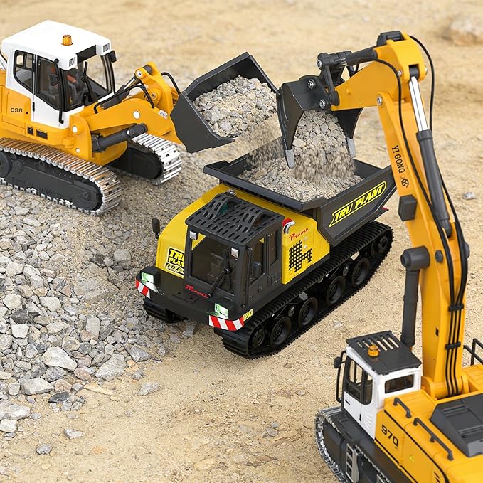 Pro-Grade Tracked Remote Control Dump Truck for Adult Metal Micro-Scale RC Construction Model with Gyro Straight-Line Assist Includes Portable Carry Case