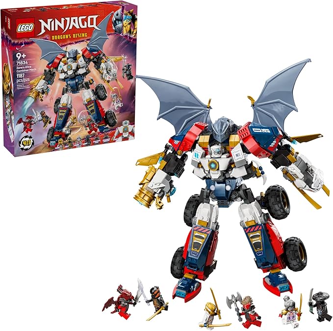 LEGO NINJAGO Zane's Ultra Combiner Mech Ninja Toy - Pretend Play 4-in-1 Building Toy Set for Kids Boys and Girls Ages 9+ - with 6 Minifigures - Gift Idea for Birthdays - 71834