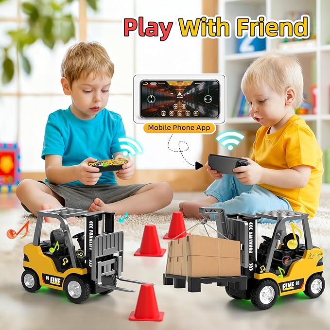 Mini RC Truck 1:64 Scale RC Forklift Toy Electric Vehicle with 2.4Ghz Remote Control 2 in 1 RC Cars Lift Fork &amp Hook with Lights &amp Sounds for 3 4 5 6 Year Old Boys Kids and Girls Birthday G