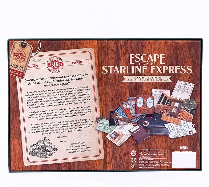 Professor Puzzle: Escape from The Starline Express: 2nd Edition - Escape Room Puzzle Board Game Train Theft Mystery Ages 12+ 2+ Players 90 Min