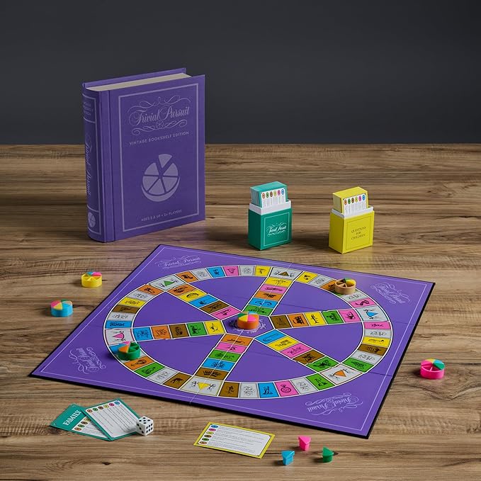 WS Game Company Trivial Pursuit Vintage Bookshelf Edition Fabric-Wrapped Book Box Display Trivia Board Games for 2 or More Players Ages 8+