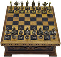Wooden Chess Set with Storage – Handcrafted Chess Board and British Figure Metal Chess Pieces – Decorative Chess Game for Adults &amp Kids – Premium Gift for Family &amp Friends (Gold Chess Pieces)