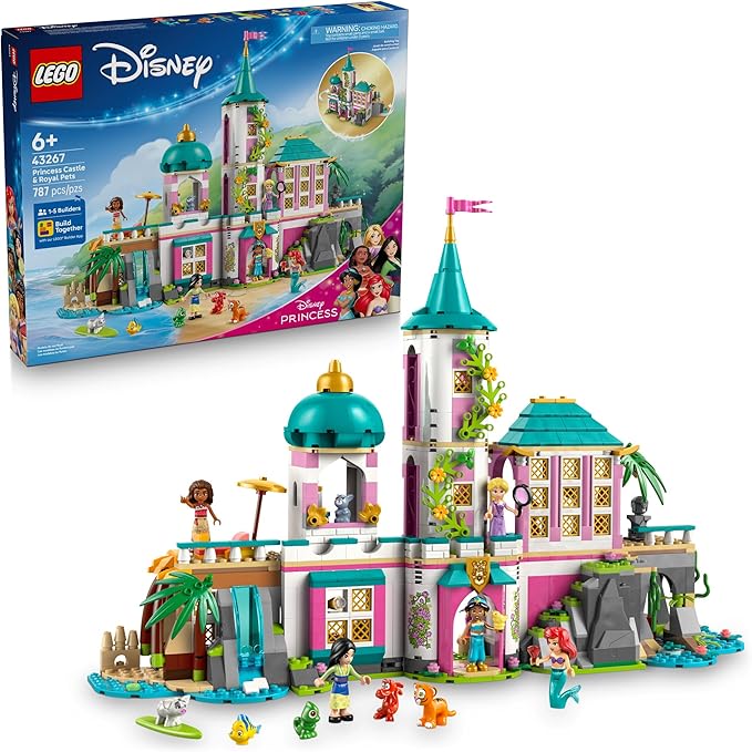 LEGO Disney Princess Castle &amp Royal Pets Kids Toy - Pretend Play Building Set for Girls and Boys Ages 6+ - Includes Ariel Rapunzel Jasmine Moana and Mulan - Gift Idea for Birthdays - 43267