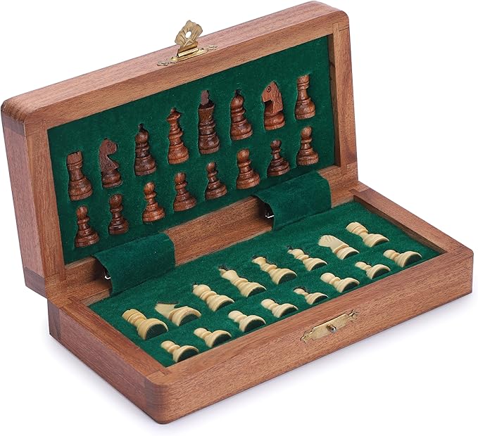 Ajuny Magnetic Travel Chess Set - Handcrafted Acacia Wood Foldable Board with Elegant Storage for All Ages