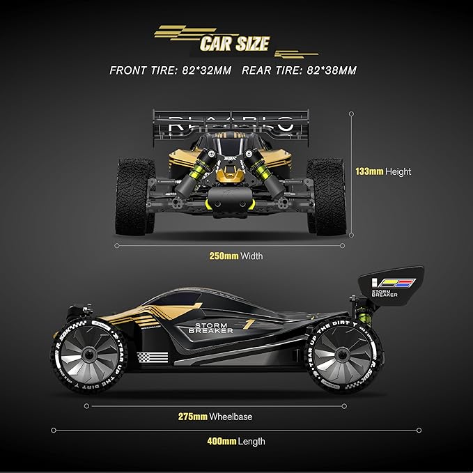 RIAARIO 1/10 Brushless RC Cars RTR Beginner MAX 50+ MPH Metal Drivetrain 4WD Waterproof Electronics Carbon Fiber Black Ages 14+