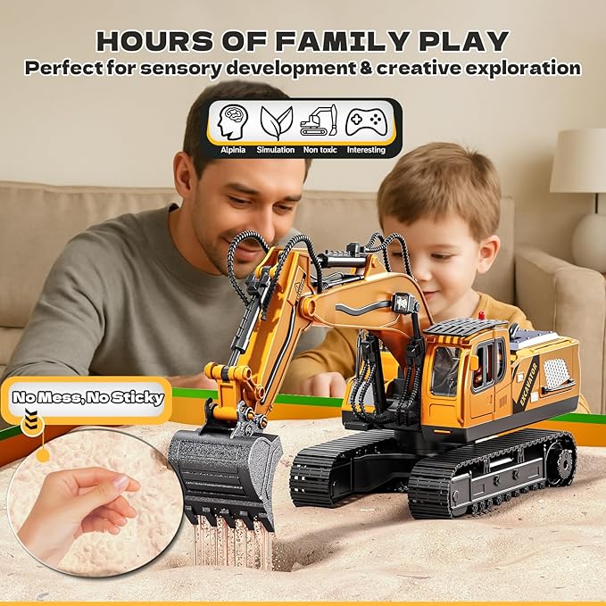 RC Excavator Toys for 3 4 5 6 7 8 Year Old Toddler Boys 15 Channel Remote Control Construction Toys W/Sandbox &amp 2.2 lb Sands Sandbox Toys W/Light &amp Sound Birthday Gift for Kids Boys Age 4-6