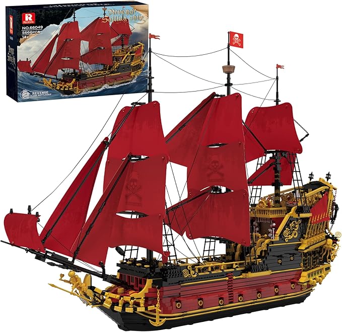 Reobrix Revenge Pirate Ship Building Block Set for Adults 5666+ Pieces Historical Model Kit 66049 Collectible Sailing Ship Boat Construction Toy Christmas Birthday Gifts
