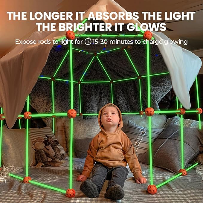 Tiny Land Glow Fort Building Kit for Kids Creative Fort Indoor &amp Outdoor Construction Toys with 86 Rods and 44 Balls for 5-12 Year Old Boys &amp Girls STEM Building Toy Gifts with Storage Bag