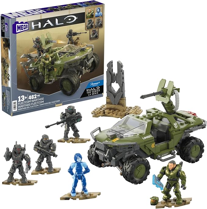 MEGA Halo The Series Vehicle Building Toys Set FLEETCOM Warthog ATV with 469 Pieces 5 Micro Action Figures Poseable Articulation Kids and Fans (Amazon Exclusive)
