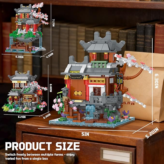 Peach Blossom Bonsai Tree House Building Set with Light 3 in 1 Compatible with Lego Japanese Architecture Model Collection for Adults Girls - 1095PCS