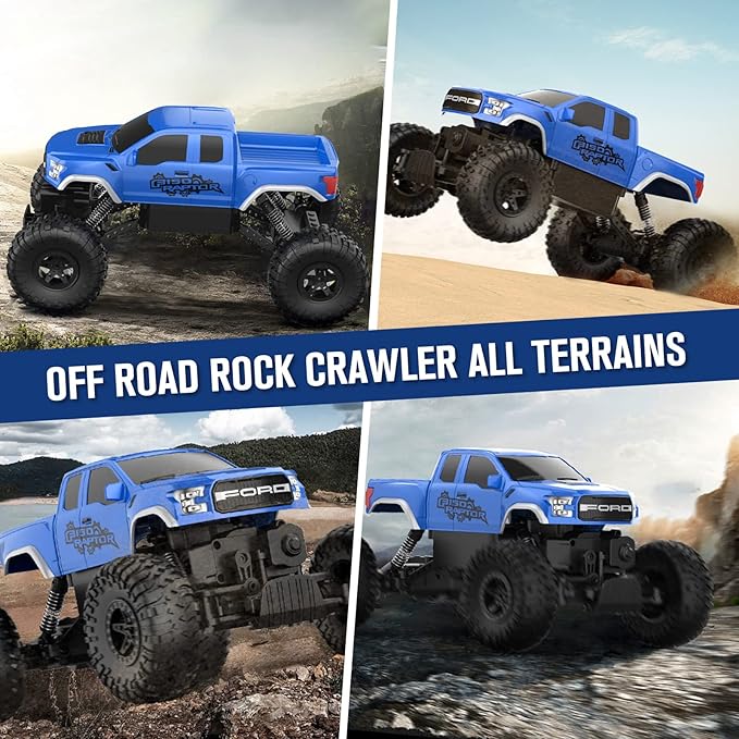 DOUBLE E Ford Raptor F150 RC Car 4WD Monster Trucks for Boys11 Inches Off Road Crawler Vehicle RC Truck Toy Gift for Boys Girls 6 7 8-12 Years-Blue