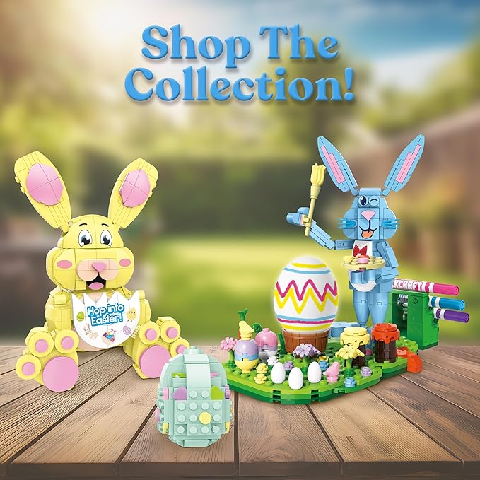 Brickcraft Bricktanicals Bunny Artist Building Brick Set - 310 Piece Easter Rabbit Kit with 4 Color Markers Egg Decorating Spring Decor Display Kids Arts Crafts Activity Ages 8+ Gift for Boys Girls