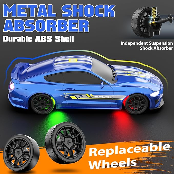 1/43 RC Drift Car Mini Drifting RC Car with Gyro 2.4GHz Full Proportional Drift Cars 4WD RTR Remote Control Cars with Colorful Lights High Speed Fast Racing Vehicle Gift for Kids Boys Adults