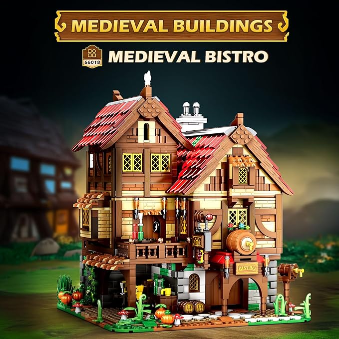 Reobrix Medieval Tavern Building Set European Century Bistro Kit 66018 Collectible Architecture Display with Highly Detailed Wine Cellar &amp Armory Creative Construction Gifts for Adults Teens 1