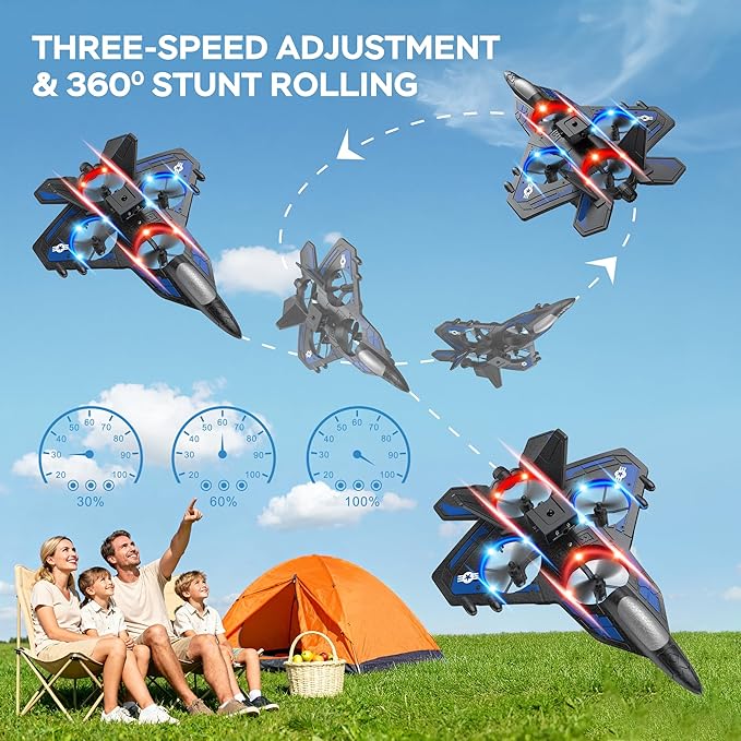RC Plane - 2.4GHz Remote Control Airplane with LED Lights 360° Stunts &amp 6-Axis Gyro | Crash-Proof Foam Design | 40 Min Flight | Best Gift for Kids (Beginner Friendly)