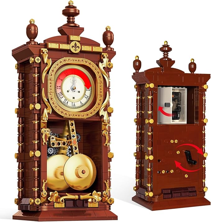 Vintage Retro Swing Clock Building Set Pendulum Clocks Building Block Toys with Functional Mechanical Model Kit Compatible with Lego Home Decor Gift for Adults Teens 14+ (751 PCS)