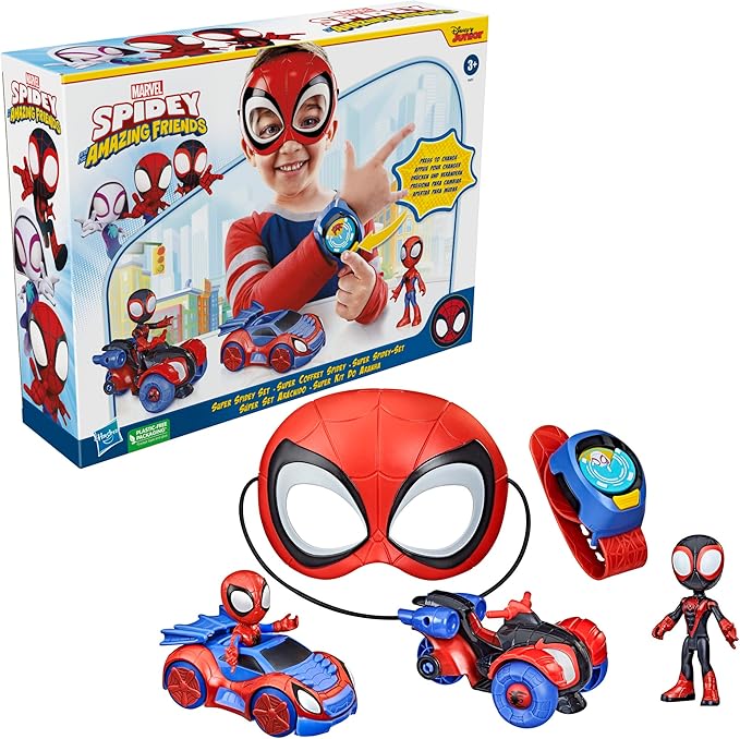 Spidey and his Amazing Friends Super Spidey Set Role Play Toys Toy Car Set Marvel Spider-Man Mask Great for Kids 3+ Years (Amazon Exclusive)