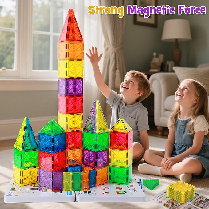 100Pcs Premium Magnetic Tiles Toys Set with Sturdy Iron Case STEM Educational Building Blocks for Kids Ages 3-5 4-8 Montessori Sensory Toys Creative Birthday Gifts for Toddler Boys &amp Girls
