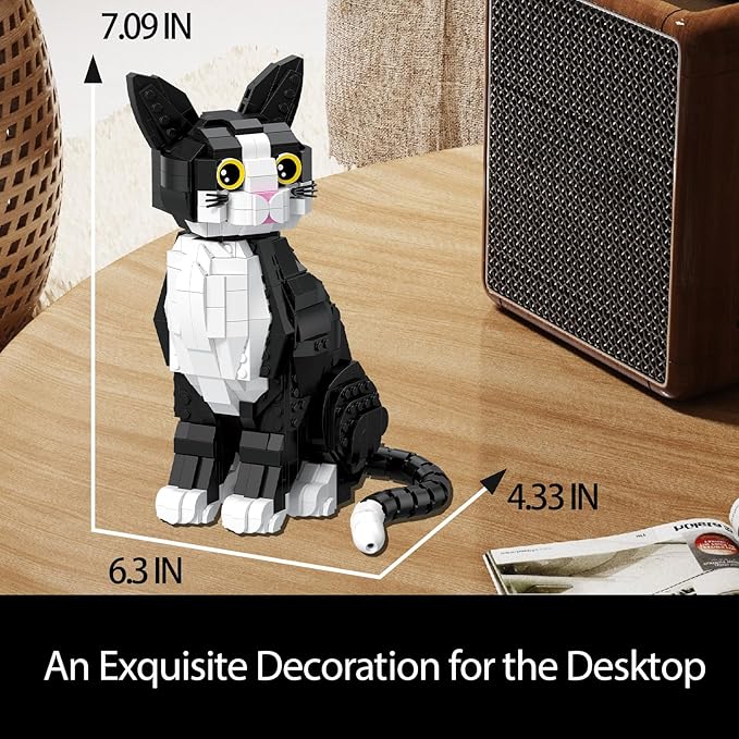 Tuxedo Cat Building Blocks Cat Building Sets for Adult Teens Ages 18+ DIY Crafts Kit for Home Decor Living Room or Bedroom Cats Figure Toy for Home Office or Room Decor Gift for Cat Lovers
