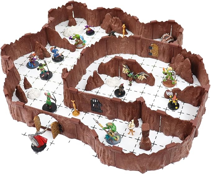 Dirt Cheap Dungeons Goblin Cavern Set - 143pc Modular Cave &amp Tunnel Kit - 5.5ft of Linear Walls for 1 Grid TTRPG - D&ampD Pathfinder Daggerheart