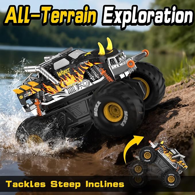 1:16 Waterproof Monster Truck Toys RC Car Amphibious rc Cars Water Blaster Trucks 60+ Min Runtime with 2 Batteries 360 Spin 4WD All Terrain Off-Road Pickup Toy for 4-12 Year Old Kids Gifts Presents