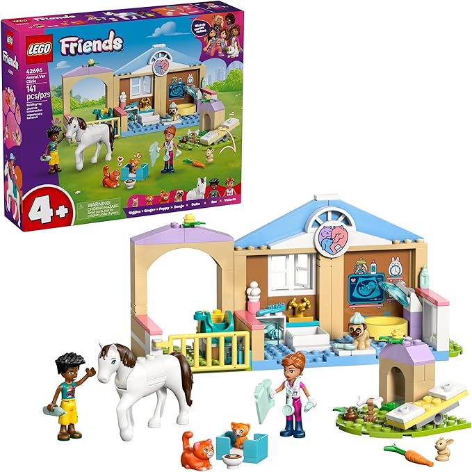LEGO Friends Animal Vet Clinic Building Toy - Playset for Preschool Girls &amp Boys Ages 4+ - Gift for Birthdays - W/Valeria &amp Zac Minidolls 5 Toy Pets &amp Accessories - 42696