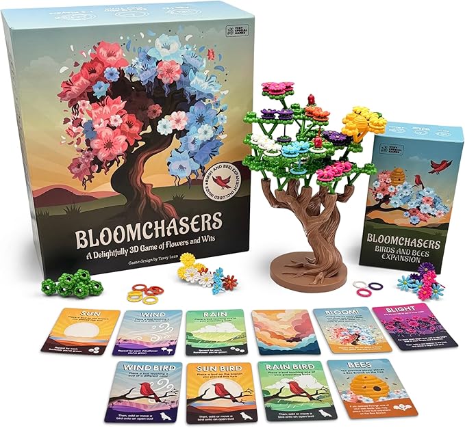 Bloomchasers 3D Flower Stacking Tree Building Board Game for Families and Adults Light Strategy Beautiful Fun &amp Competitive Base Game + Expansion 1-6 Players Age 12+