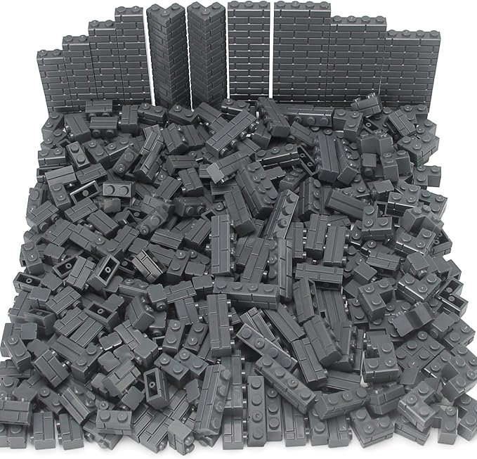 Feleph Masonry Bricks Set 450 Pcs Wall Building Accessories Diverse Creative Construction Bulk Parts and Pieces Blocks Toy Compatible with Classic Major Brands (Dark Gray)