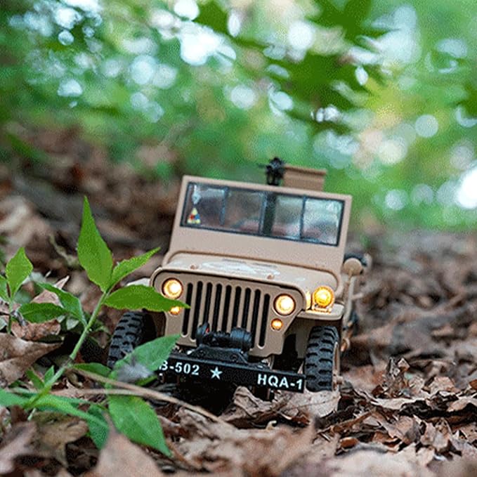 1:14 Scale Military Remote Control Car RC Crawler 2.4G 4WD Off Road Jeep RC Truck with LED Lights and Sound Effects Rock Climbing Vehicle for Adults (Yellow 2 Batteries)