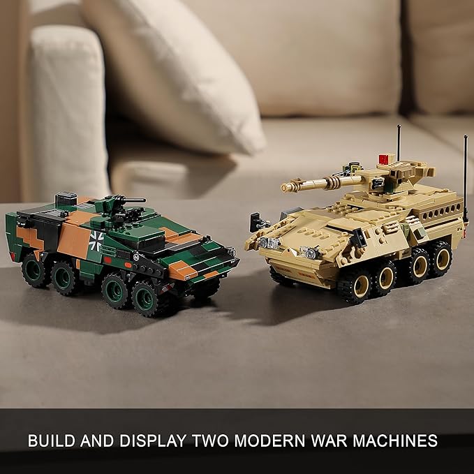 Boxer &amp Stryker Military Vehicles Building Sets Compatible with Lego Armored Tank Model Kit for Kids Great Army Toys for Boys Kids Teens Ages 8+