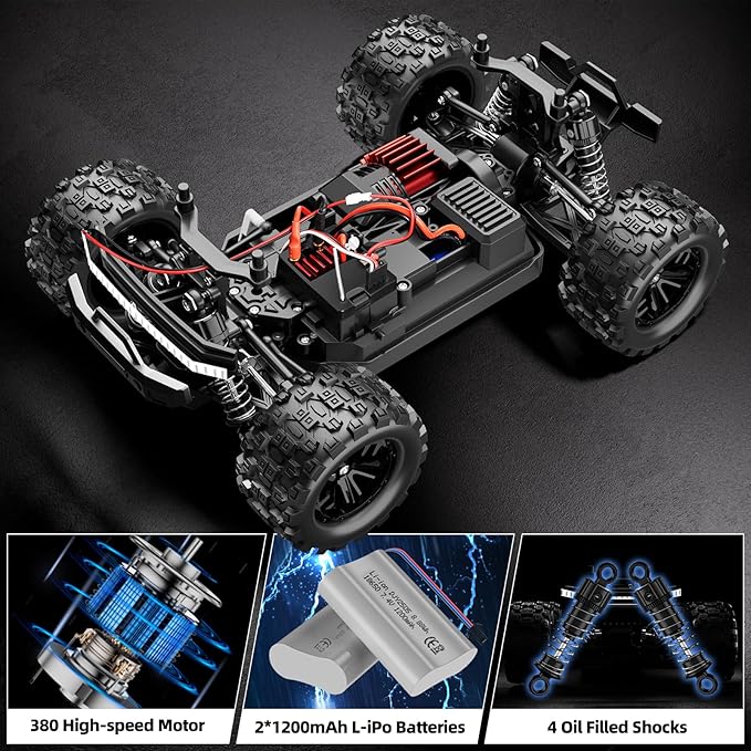 WayEee 1:18 Fast RC Car 40 KPH High Speed 4X4 Remote Control Monster Truck All Terrain Vehicles Toy with 2 Batteries 2.4GHz Remote Control 2 PVC Shell Off-Road Pickup Gift for Kids and Adults