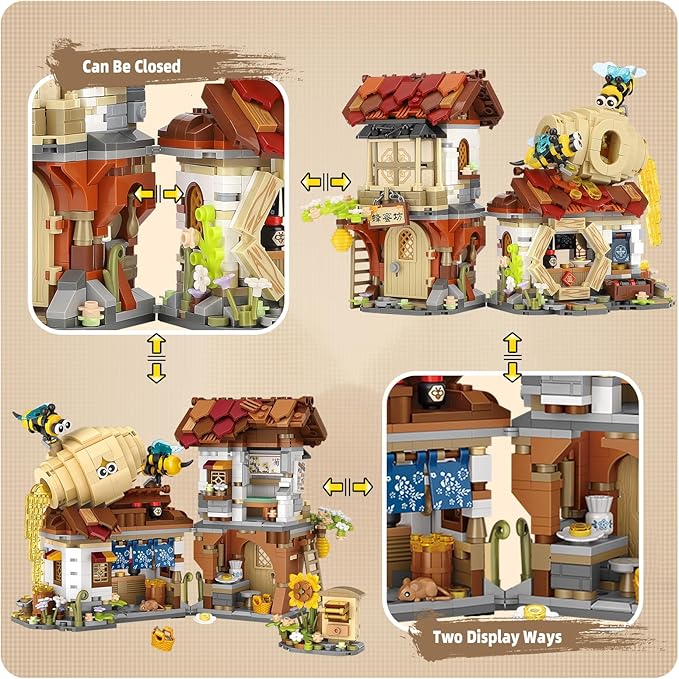 Honey Workshop Mini Building Blocks MOC Creative Building Toys Model Set for 7-9 Years Old Girls Boys 1242 PCS Simulation Architecture Construction Toy Gift Idea for Kids Adults