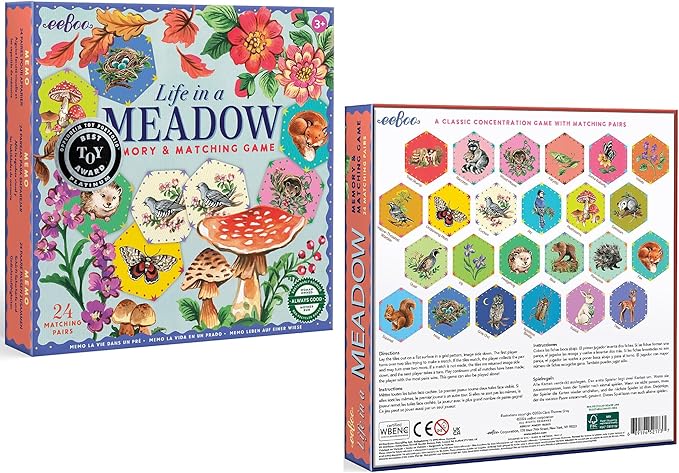 eeBoo: Memory and Matching Game - Life in a Meadow - 24 Pairs Develops Recognition Concentration Memory &amp Vocabulary Skills Age 3+