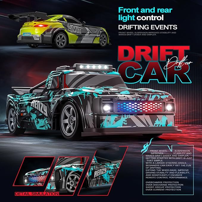 RC Drift Car 1:16 Scale Remote Control Vehicle for Drift and Race 2.4GHz 4WD High Speed 20+KM/H Racing Car with LED Lights Hobby RC Cars Toy Gifts for Teen Adults