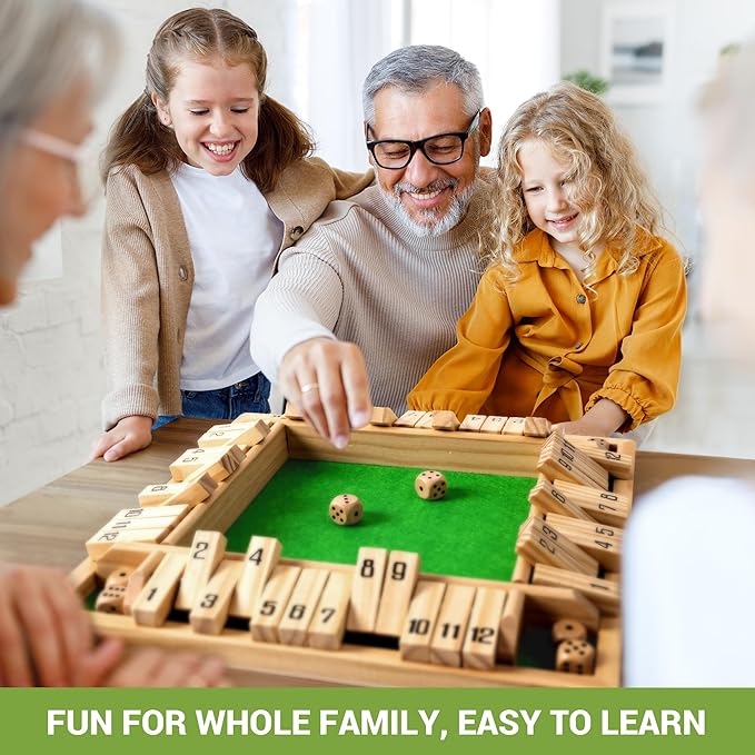 ropoda Shut The Box Game Upgraded 12 Numbers Wooden Board Games for Adult and Kids Shut The Box Dice Game -Addition Training Fun for Family Game Night