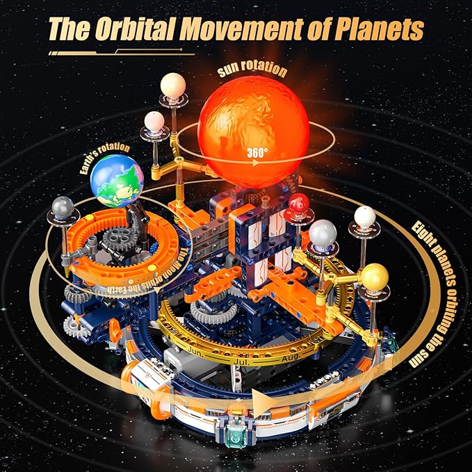 JAKI Solar System Building Set - Electric Solar System Model with Dynamic Lighting and Real Rotating Effects STEM Educational Space Toy for Teens and Adults Home Office Decoration.
