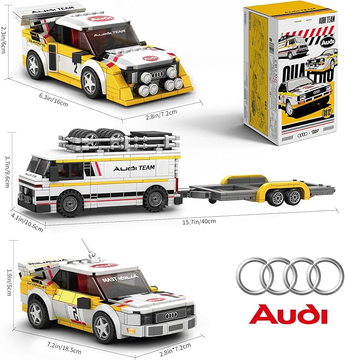 S1 Quattro Rally Team Building Set with 3 Building Cars1:24 Audi Official Licensed Race Car Toys Compatible with Technic Speed Champion Collectible Toy Gift for Adult and Boy Age 14+ (1425PCS)