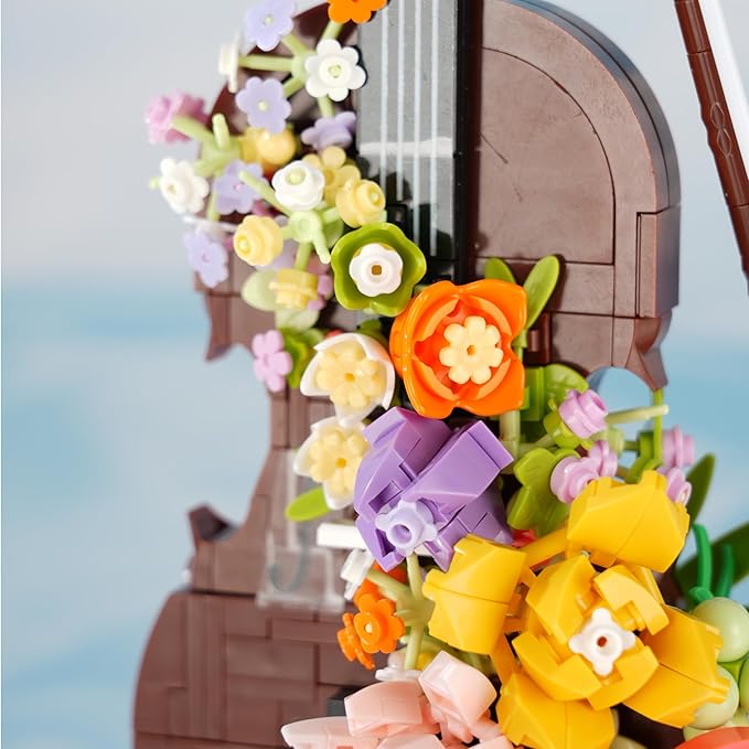 Flower Bouquet Violin Building Blocks Set 950PCS Music Instruments Bricks Set Gifts for Adults and Kids