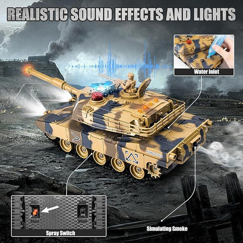 1/24 RC Battle Tank Set Remote Control US M1A2 Abrams and Chinese Type 99 Model Tank That Shoots for Kids and Adults 2.4G Army Toy for Boys Age 6+ Year Old with Sound Lights and Smoke