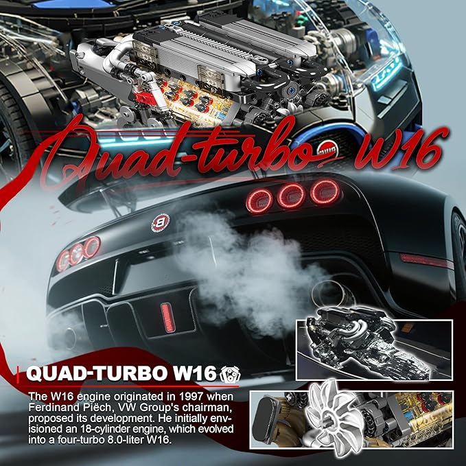 Sosuy W16 Motorized Model Engine Kit for Adult Men Teen Electric Drive Ultra-Realistic Working Replica Home Set for Collection Fans STEM Building Block Toy for Boy Birthday Gift for 8+ Kid 952Pcs