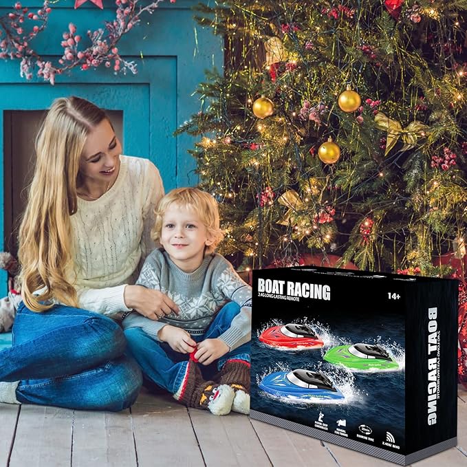 Lumiparty 4PACK RC BoatRemote Control Boats for Kids and Adults10km/H 2.4G High Speed Remote Control Boat Fast RC Boats for Pools and Lakes with 8 Rechargeable Battery.