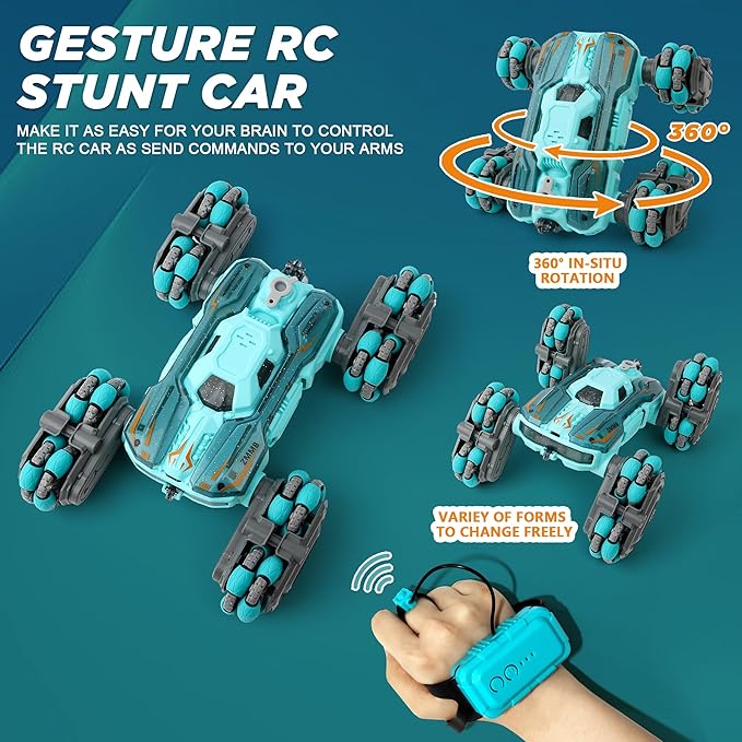 8 Wheel RC Stunt Car with Gesture Control Spray &amp LED Lights Double-Sided Off-Road Vehicle for Boys &amp Girls Ages 6-14 Ideal Christmas &amp Birthday Gift