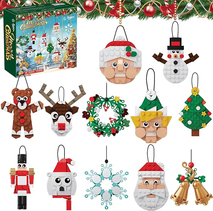 Xalvitra Christmas Ornaments Building Blocks Set Gift for Kids Xmas Party Favors Bricks 12 Pcs Toys Suitable for Home Decorations Goodie Bags Fillers Classroom Prizes for Boys or Girls 6-12