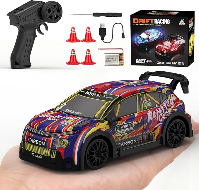 1:32 Scale mini rc Drift car 4WD 25KM/H 2.4GHz Stunt Drifting RC Toys with LED Lights 4 Obstacles Rechargeable Racing Car Suitable as a Gift for Adults and Children